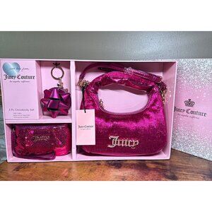 Juicy Couture 3-PC Sequin Hobo Bag Mini Wristlet Mirror Keychain Set Sequin